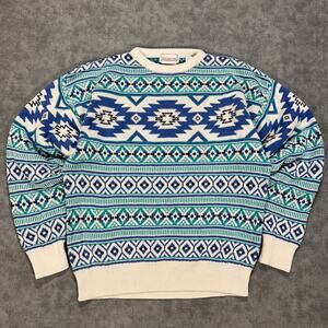 Vintage Traditions Cotton Southwestern Aztec Fair Isle Knit Sweater Womens XL